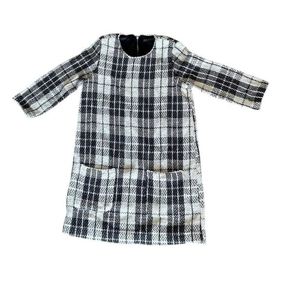 Zara Trafaluc Plaid Tweed Boucle Dress Pocket Black & White Classic Modern Retro - Picture 4 of 7